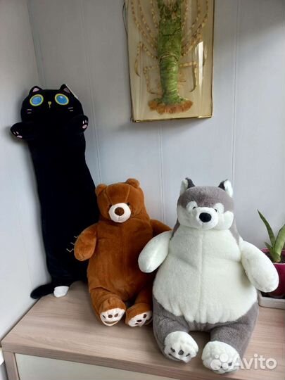 Игрушка подушка кот батон черный, хаска, мишка