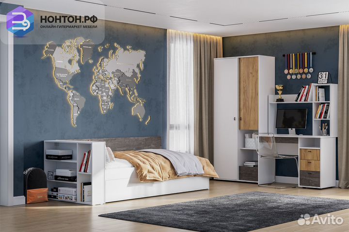 Спальня Анри белый текстурный / дуб золотой / желе