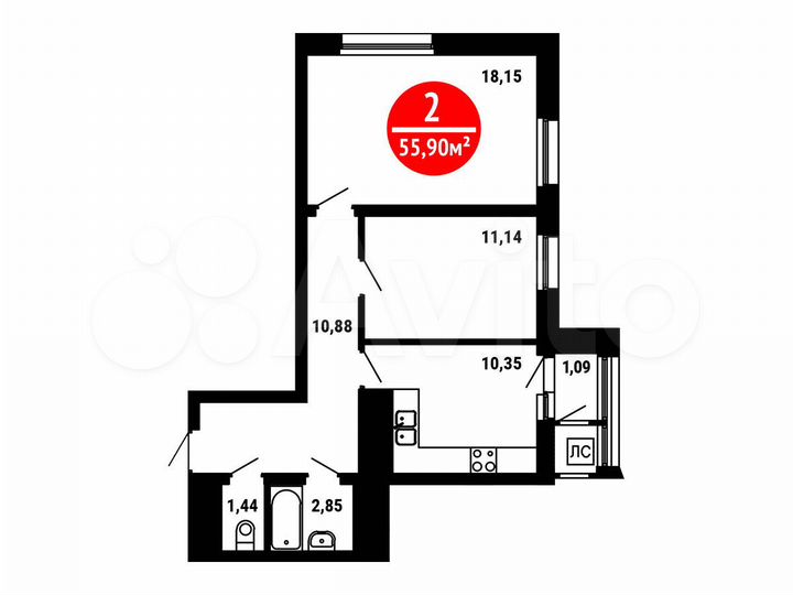 2-к. квартира, 55,9 м², 13/25 эт.