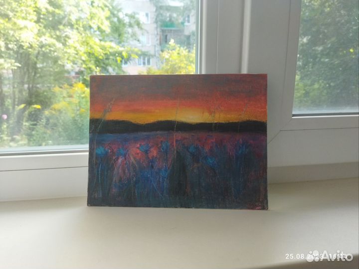 Картина сухой пастелью на холсте. 