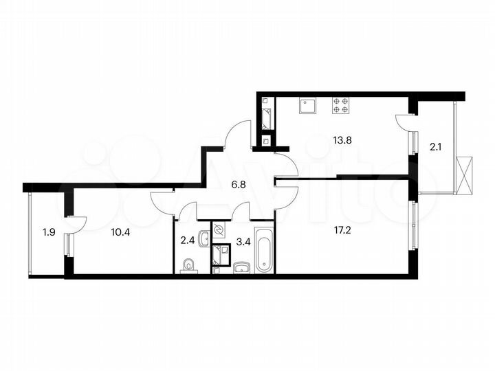 2-к. квартира, 58 м², 8/25 эт.