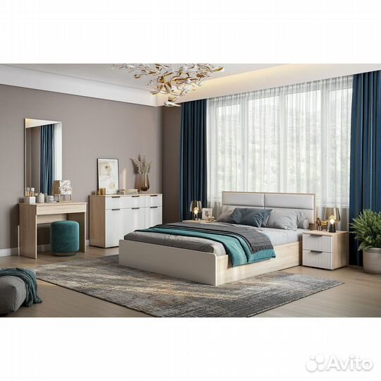 Кровать Норд крпм-160 1,6*2,0 м с подъемным механизмом - дуб сонома / софт пломбир / белый (экокожа)