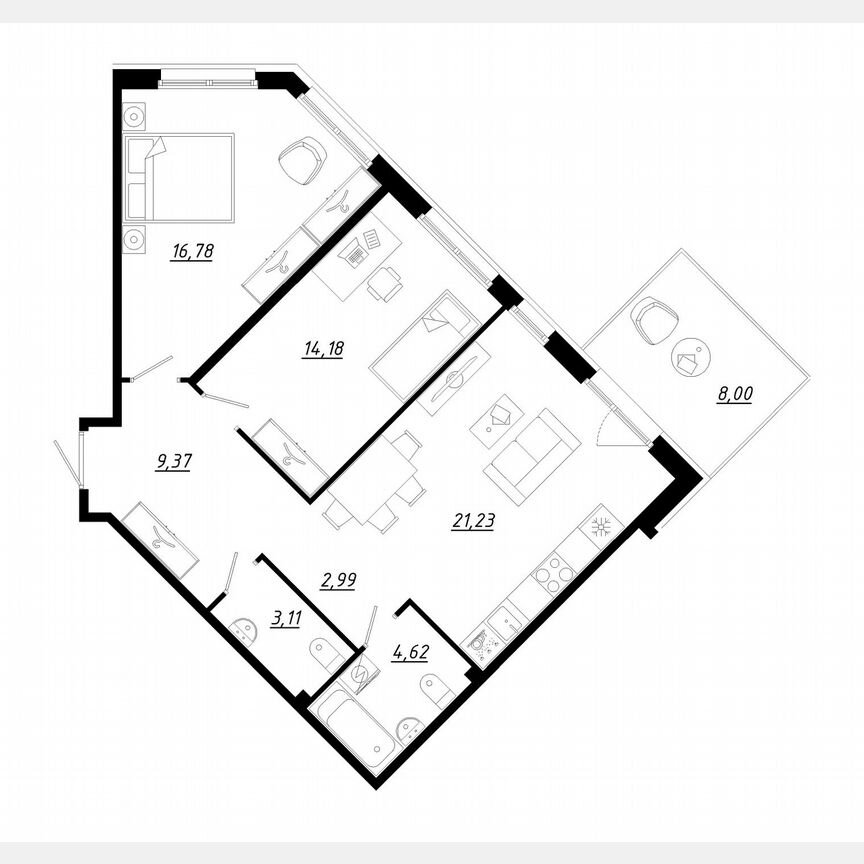 2-к. квартира, 74,7 м², 1/5 эт.