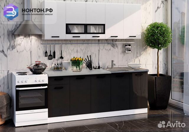 Кухня Рио 2.0 м белый глянец / черный глянец