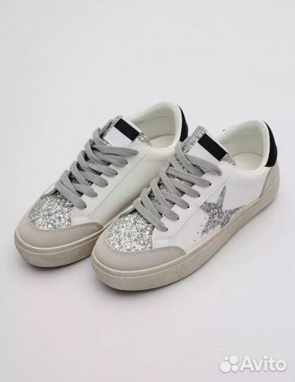 Кеды golden goose 36 серые с блестками женские