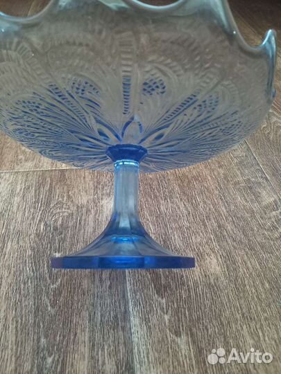 Ваза для фруктов, фруктовница, синее стекло, СССР