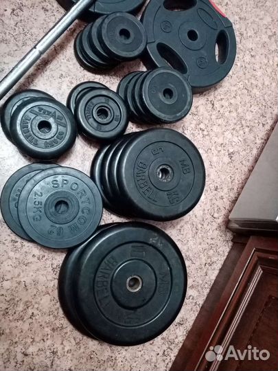 Штанга: гриф, блины, гантели, стойки