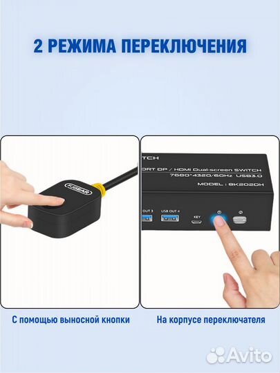 KVM hdmi и DP свитчер 2x1 8K 60 Hz