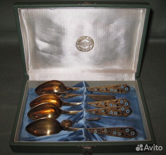 Набор кофейный. серебро 875, эмаль