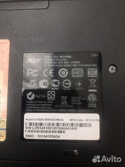 Acer aspire 5750 на запчасти