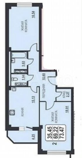 2-к. квартира, 71 м², 13/14 эт.