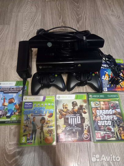 Xbox 360e+2джостика+kinekt+11игр