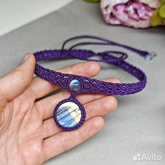 Колье чокер из натуральных камней лабрадор