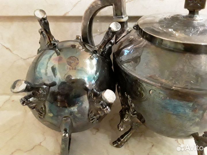 Антикварное серебро.Чайник.Сервиз.Сливочник.Конфет