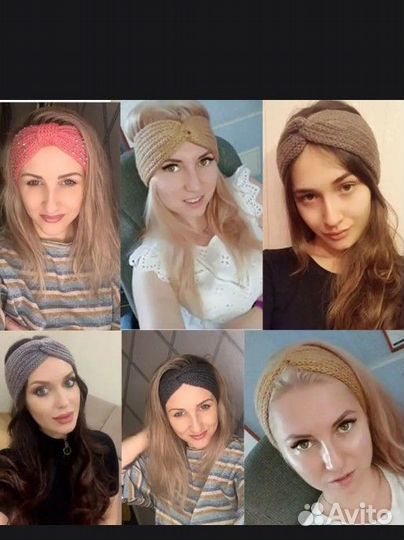 Шапка вязаная, повязка, шарф, платок атласный