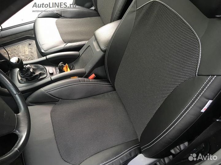 Чехлы на сидения экокожа + жаккард черные