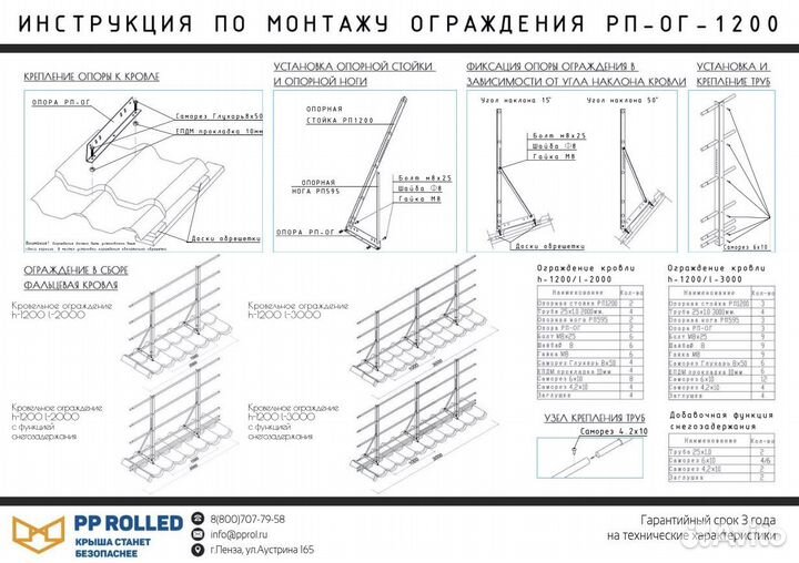 Ограждение Кровли h-1200 Длина 3 метра