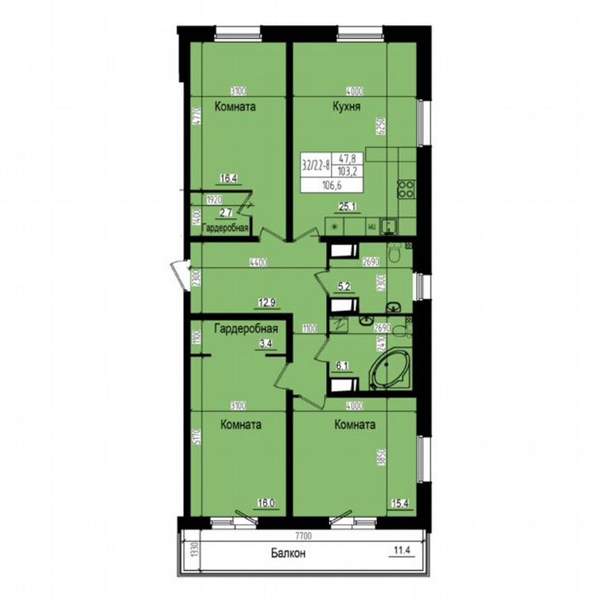 3-к. квартира, 106,6 м², 4/23 эт.