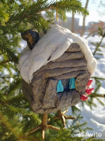 Ватная игрушка Баба Яга, избушка на курьих ножках