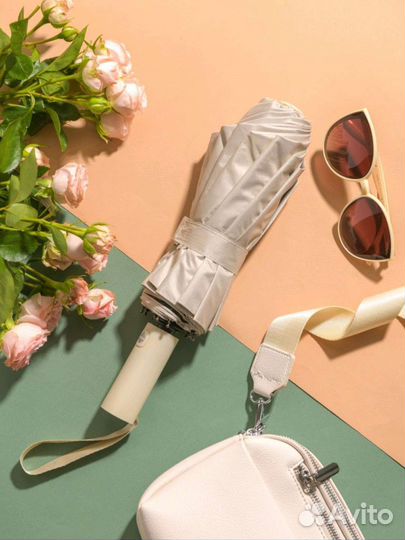 Новый зонт автомат. Бежевый и чёрный. Компактный