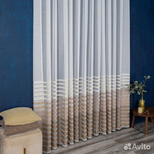 Тюль Трио латте готовый на окна пошив
