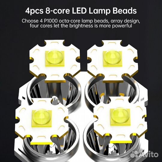 Сверхмощный фонарь-прожектор, 4 ярких светодиода