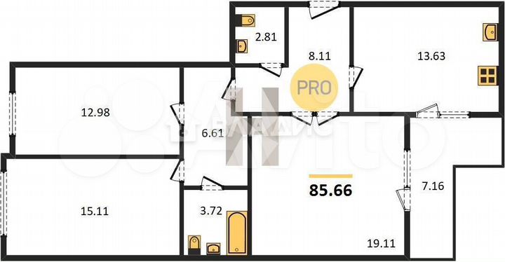 3-к. квартира, 85,7 м², 2/9 эт.
