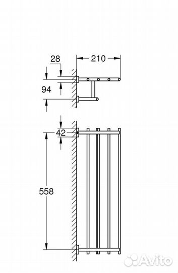 Держатель - Полка для полотенец 600x210 мм с допол
