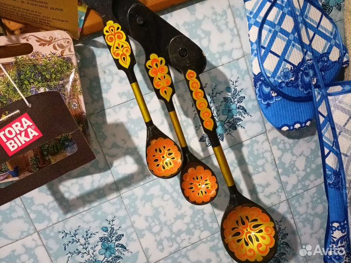 Кухонный набор СССР ложки деревянные хохлома