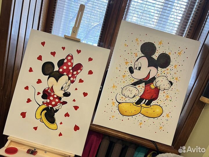 Микки и Минни картина маслом