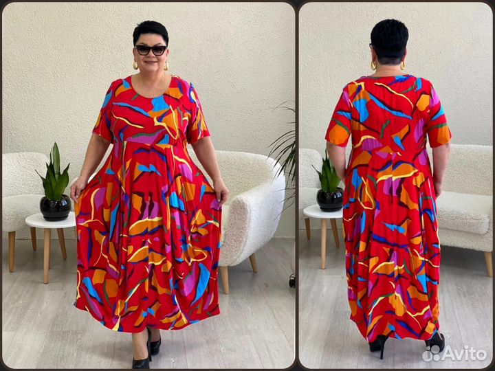 Шикарное летнее платье большого размера 68-70