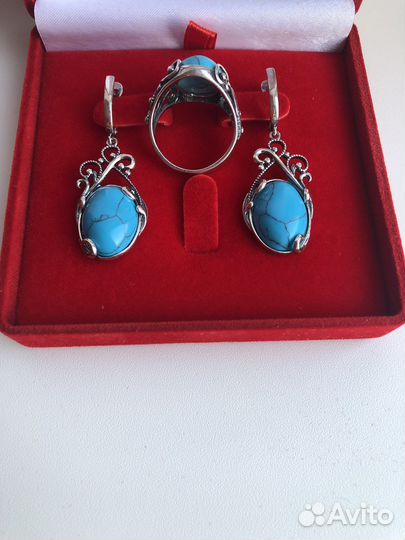 Гарнитур Бирюза Кольцо, Серьги 925