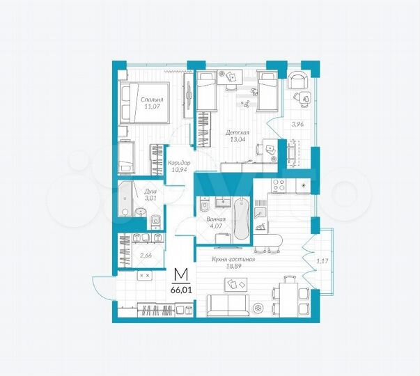 2-к. квартира, 66 м², 19/25 эт.