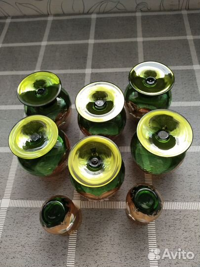 Бокалы Богемия 6 шт «Цветы» + 2 вазы зеленое стекл