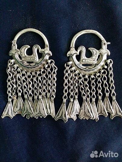 Височные серьги серебряные 19 века