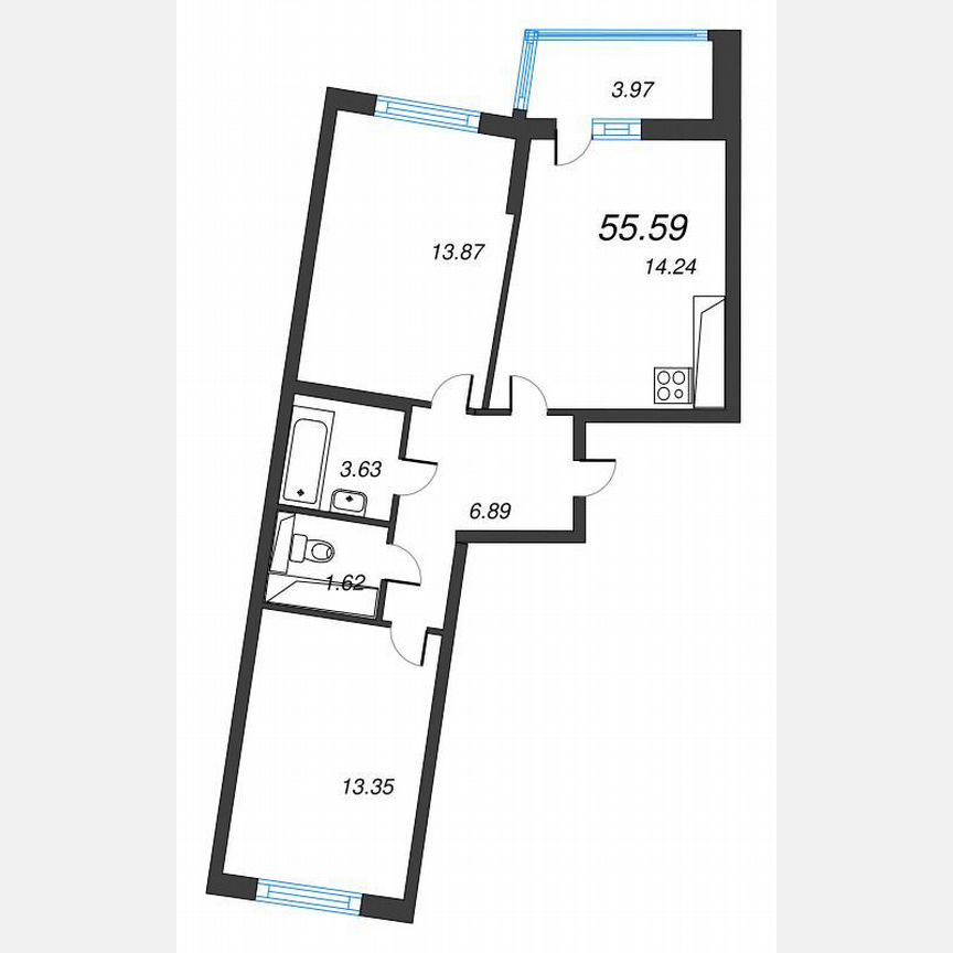 2-к. квартира, 57,6 м², 20/22 эт.