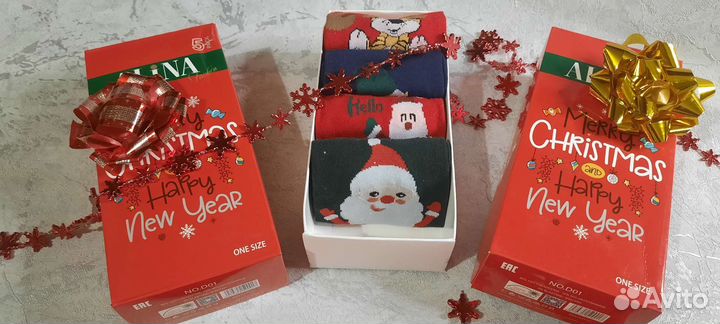 Носки новогодние в коробке 5шт