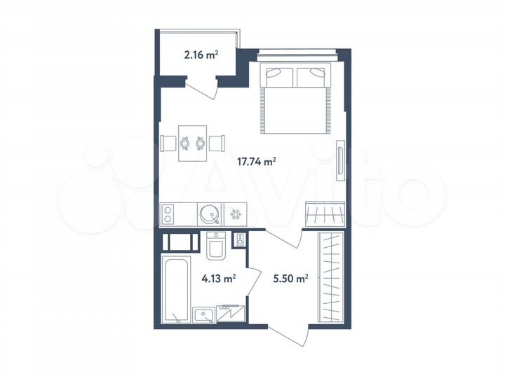 Квартира-студия, 28,5 м², 3/4 эт.