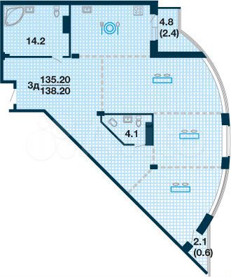 3-к. квартира, 139 м², 16/23 эт.