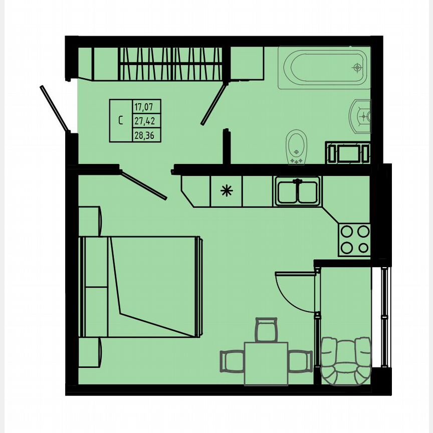 Квартира-студия, 29,3 м², 8/8 эт.