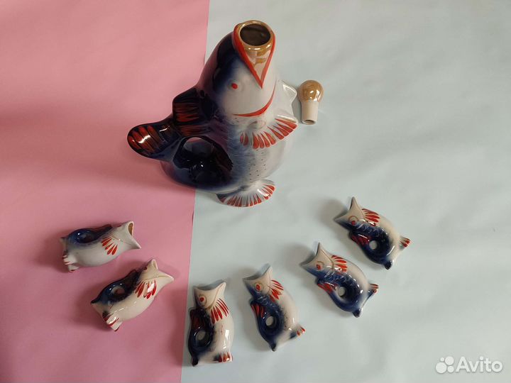 Штоф рыба СССР графин рюмки рыбки фарфор
