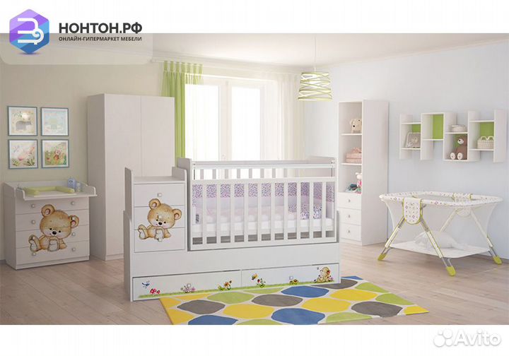 Кровать детская Фея 1100 принт Медвежонок / белый