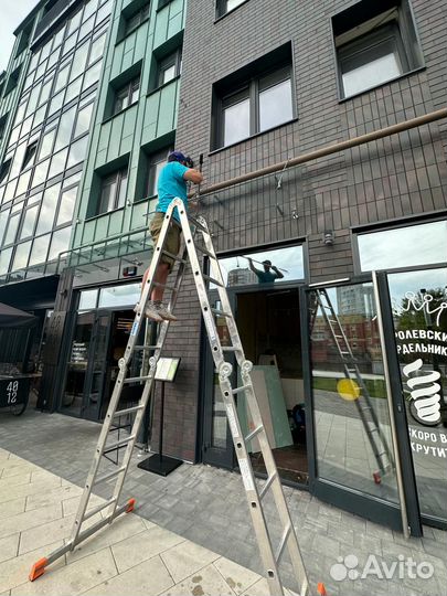 Мытьё фасадов, витрин, окон, тротуаров, плитки