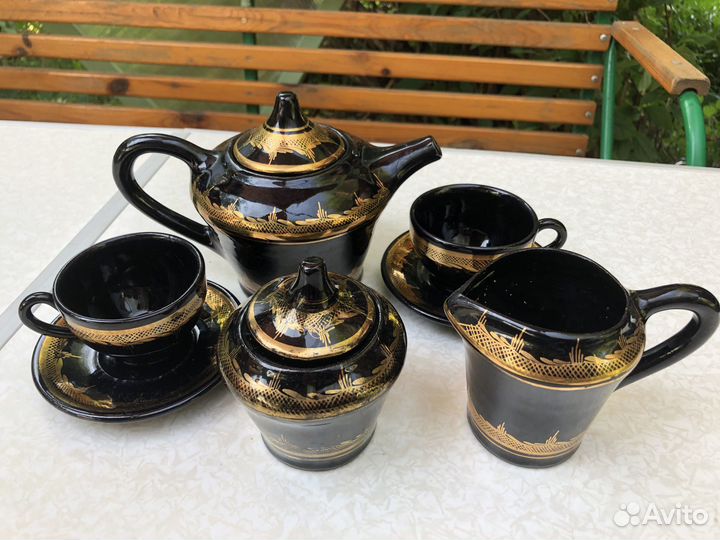 Сервиз на двоих черный с золотом