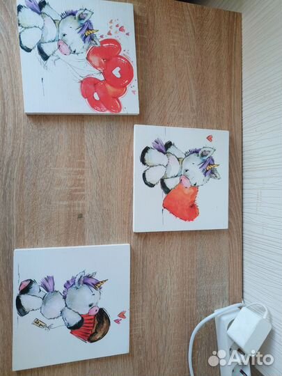 Картина триптих детский единорог декор