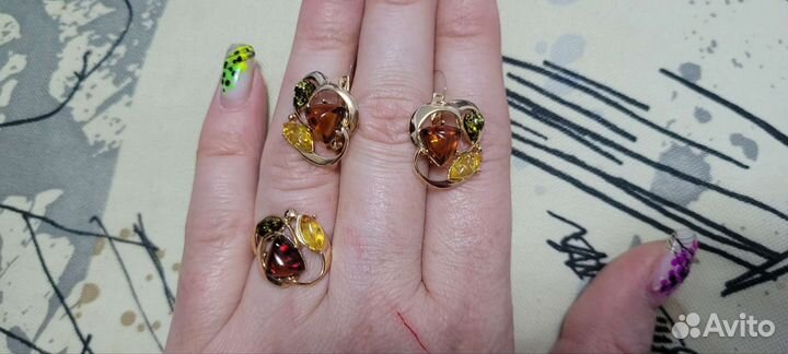 Сербряные серьги, кольцо, подвеска