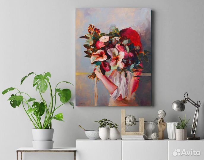 Картина маслом на холсте Девушка с букетом
