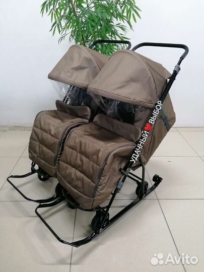 Новые санки-коляска для двойни Galaxy (бронзовые)