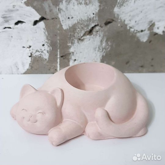 Подсвечник кашпо из гипса Кот