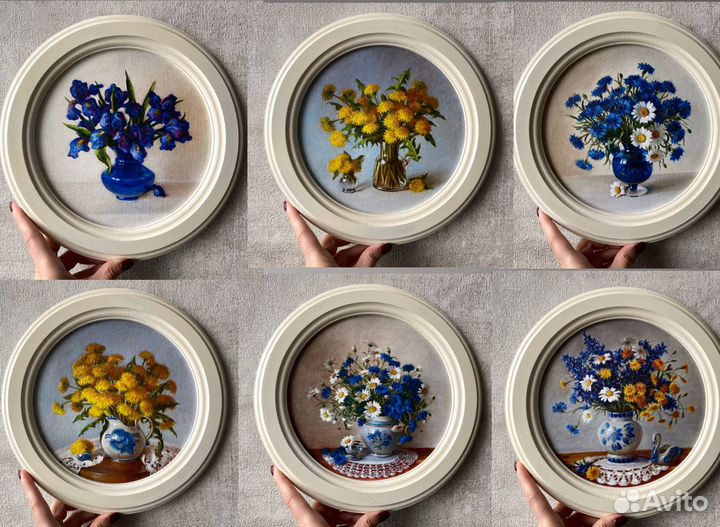 Картина с цветами на холсте в раме